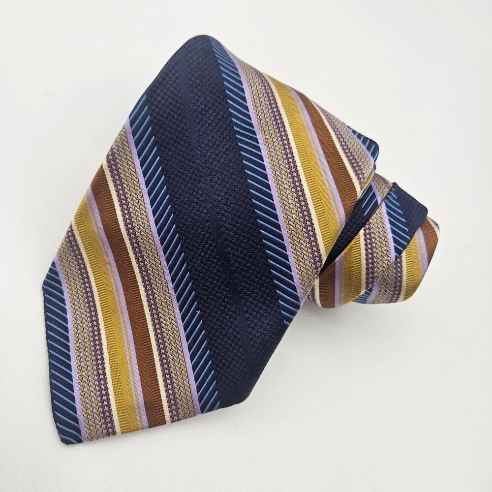 Robert Talbott Best of Class For Nordstrom Blue Gold Lavender Striped Silk Tie